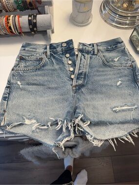 Agolde Light Blue Distressed High-Rise Denim Shorts
